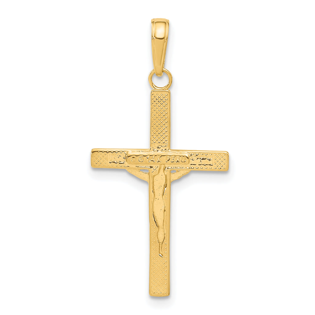 14K Gold Diamond-Cut Crucifix Pendant with Polished Fancy Tips