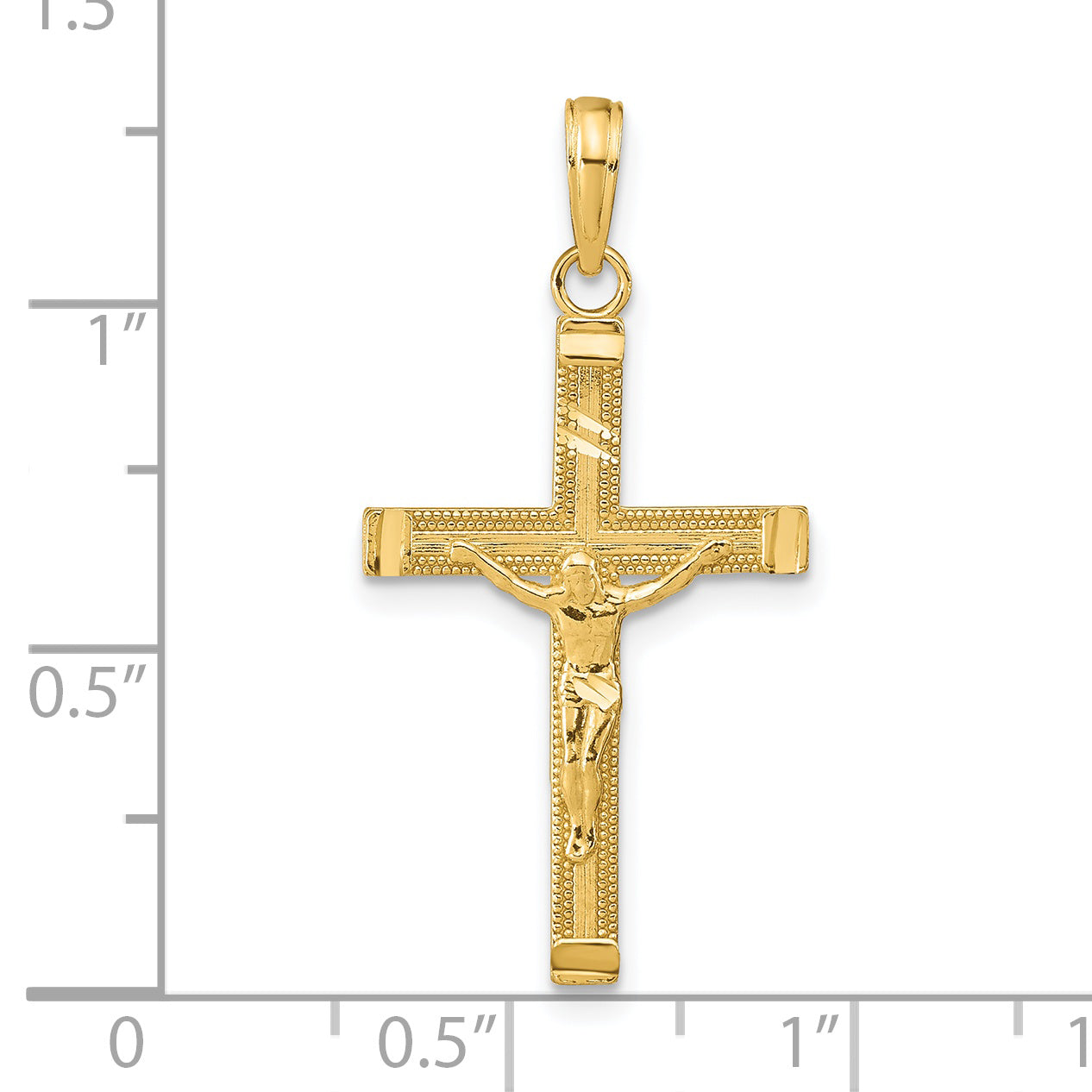14K Gold Diamond-Cut Crucifix Pendant with Polished Fancy Tips