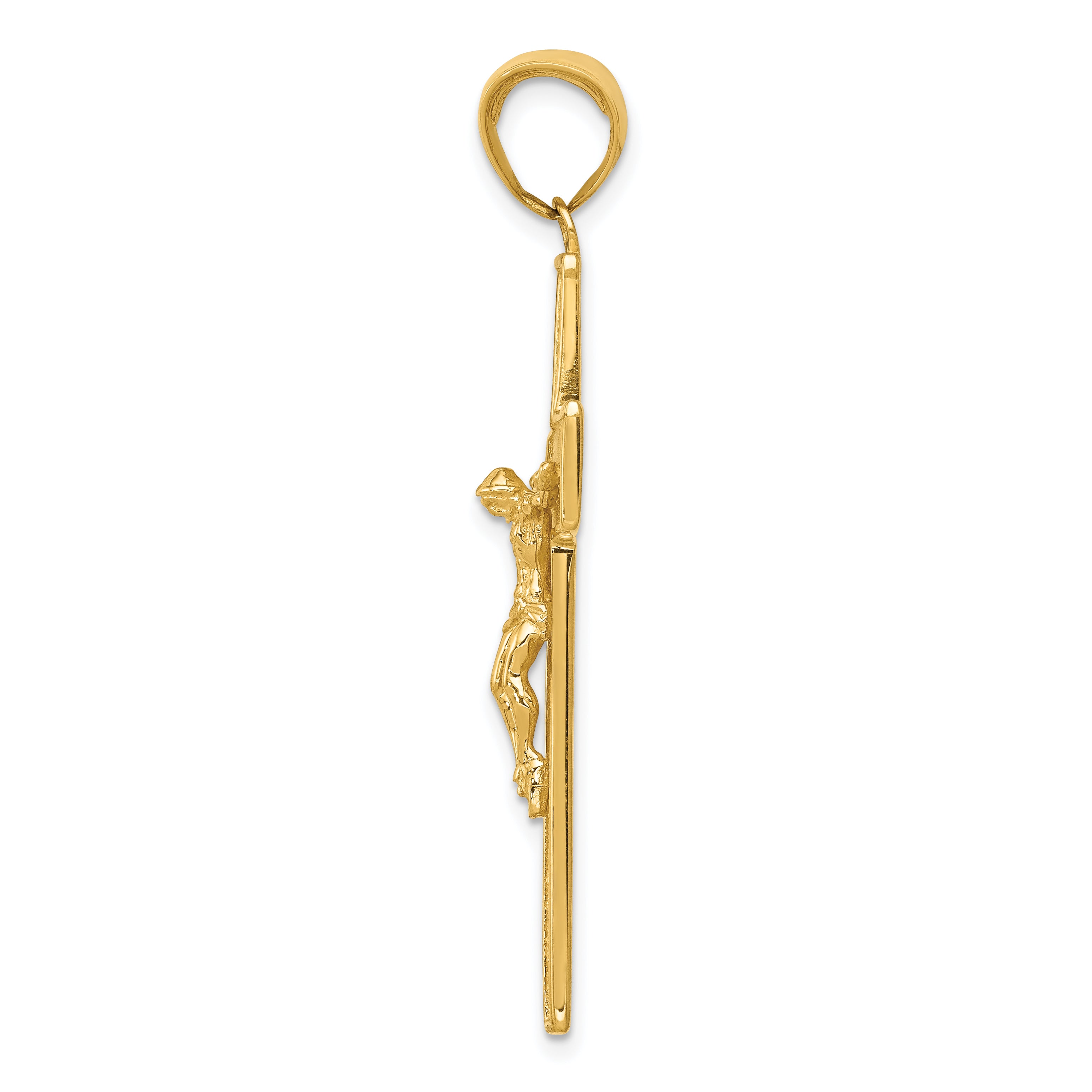 14K Gold Textured Crucifix Pendant with Polished Finish Elegant Design