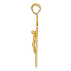 14K Gold Textured Crucifix Pendant with Polished Finish Elegant Design