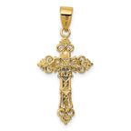 14K Two-Tone Gold Lacy-Edge INRI Crucifix Pendant Elegant Religious Charm