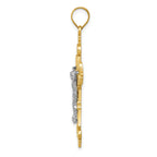 14K Two-Tone Gold Inri Crucifix Pendant with Lacy Edge  43mm Elegant Design