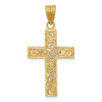 14K Two-Tone Gold Crucifix Pendant with Filigree Detailing  Classic & Elegant Style