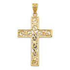14K Two-Tone Gold Filigree Crucifix Pendant with Elegant Block Design