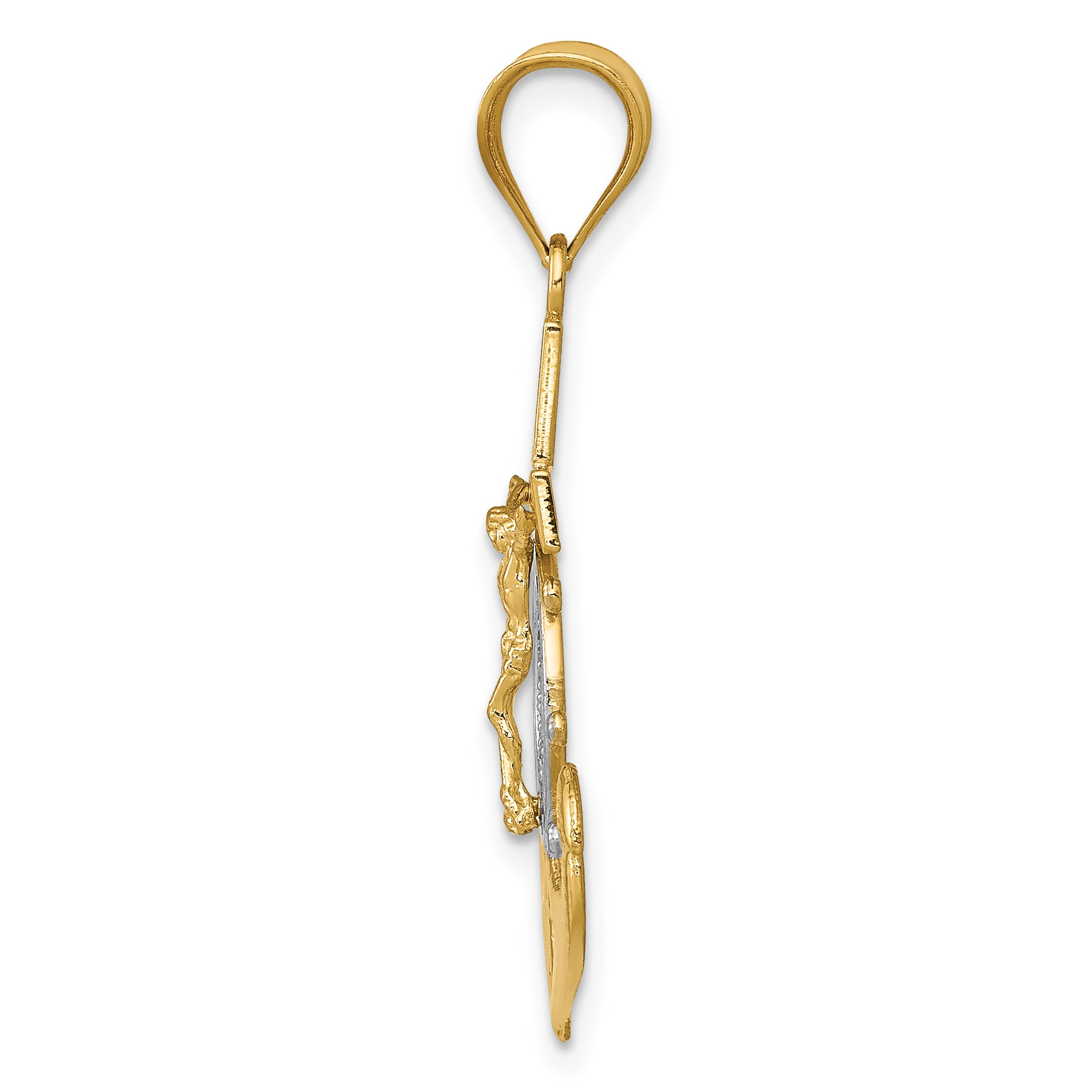 14K Gold Mariners Cross Pendant with Rhodium Diamond-Cut Detailing  30mm
