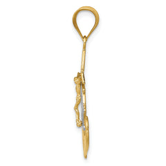 14K Gold Mariners Cross Pendant with Rhodium Diamond-Cut Detailing  30mm