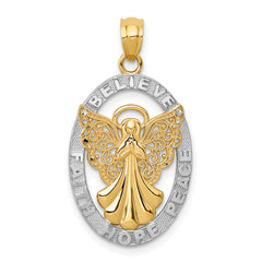 14K W/Rhodium BELIEVE PEACE FAITH HOPE Angel Pendant