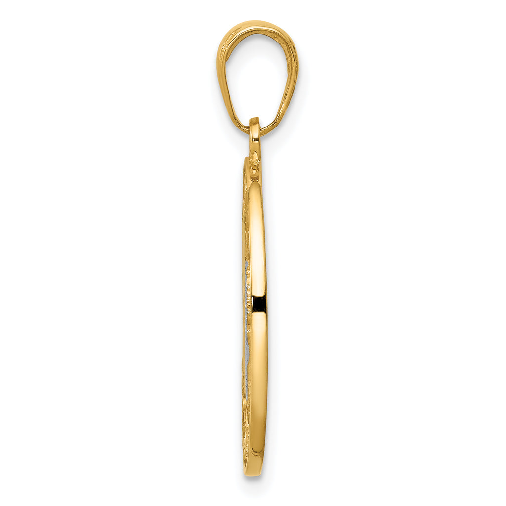 14K Gold Reversible Guardian Angel Pendant with Rhodium Accents