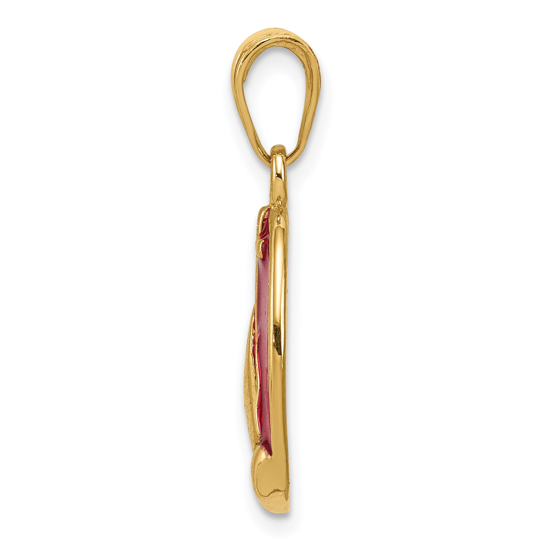14K Gold Red Enamel Praying Hands and Cross Pendant Solid & Themed Charm