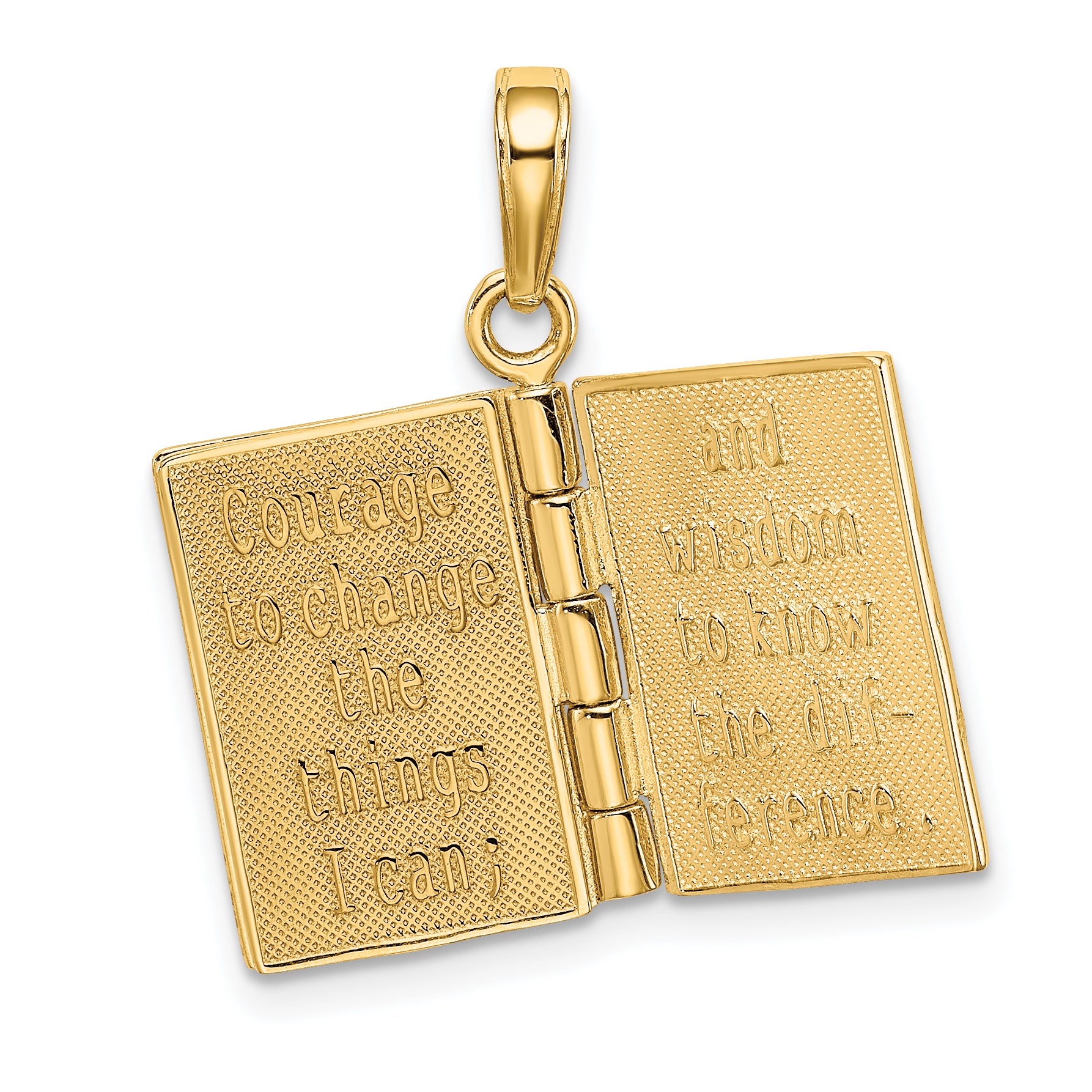 14K Gold 3D Serenity Prayer Book Pendant with Moveable Pages