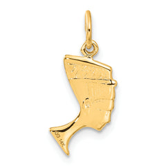 14K Gold Nefertiti Charm with Satin Front and Polished Back  Elegant Solid Design