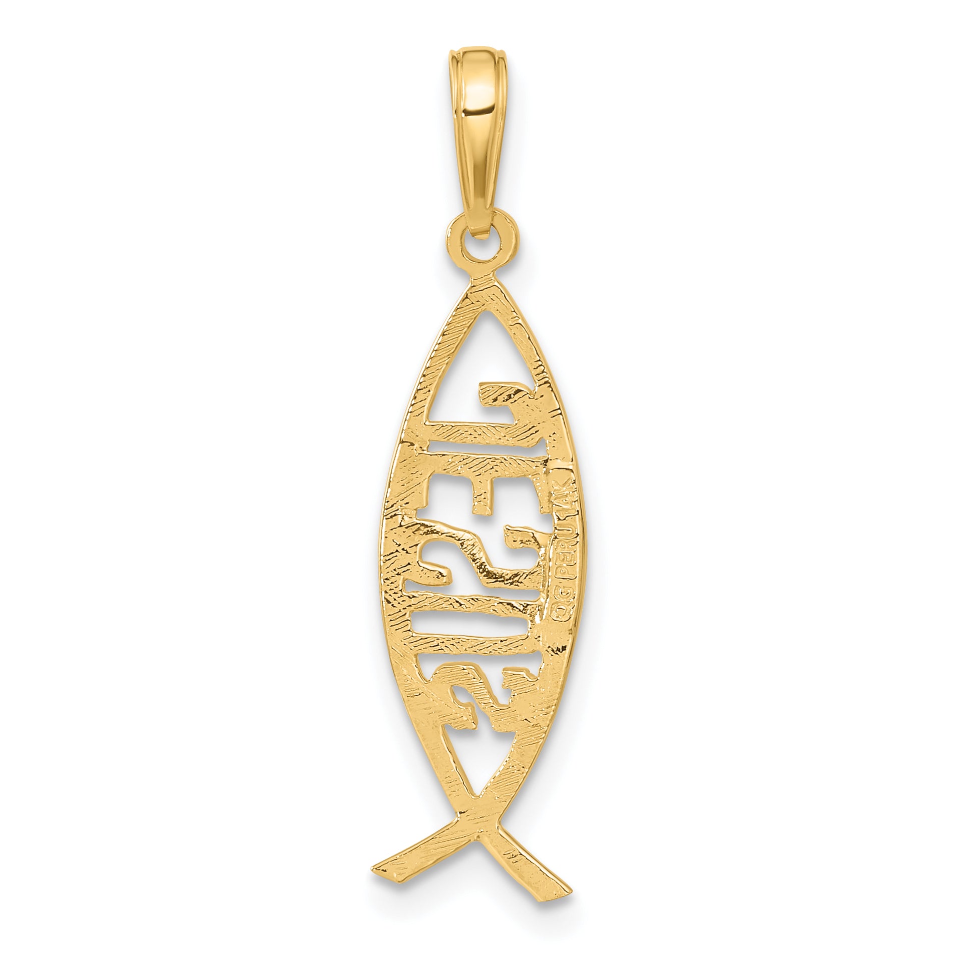 14K Gold Ichthus Fish with JESUS Solid Pendant, 30mm, Casted Design