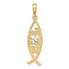 14K Gold Ichthus Fish with JESUS Solid Pendant, 30mm, Casted Design