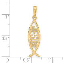 14K Gold Ichthus Fish with JESUS Solid Pendant, 30mm, Casted Design