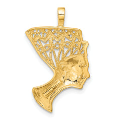 14K Gold Nefertiti Charm with Satin Finish and Diamond Cut Detailing