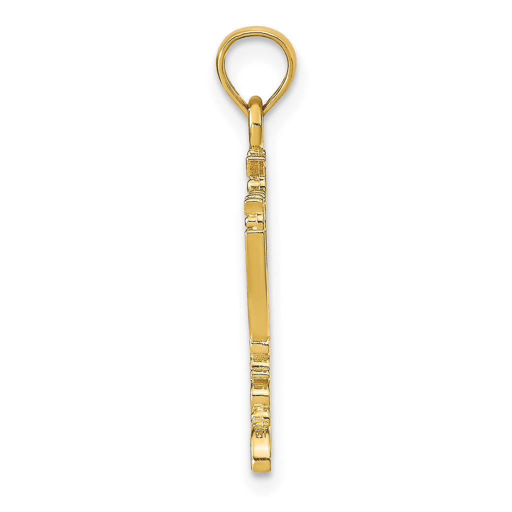 14K Gold Menorah Pendant with Polished Finish and Textured Details