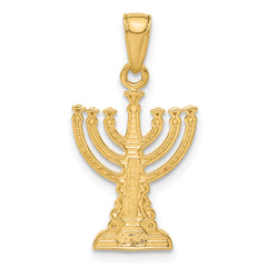 14K Gold Menorah Pendant with Polished Finish and Textured Details