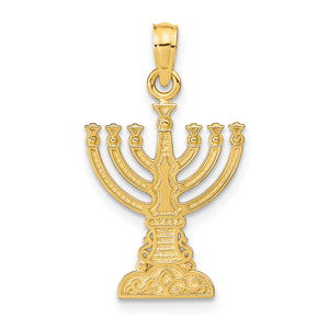 Menorah Pendant in 14K Yellow Gold, 26mm Textured - Sophia Jewelers