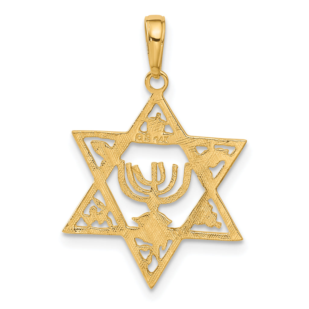 14K Gold Star of David Menorah Pendant ÃÂ¢Ã¢âÂ¬Ã¢â¬Â Polished, Textured, Solid Design