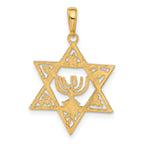 14K Gold Star of David Menorah Pendant ÃÂ¢Ã¢âÂ¬Ã¢â¬Â Polished, Textured, Solid Design