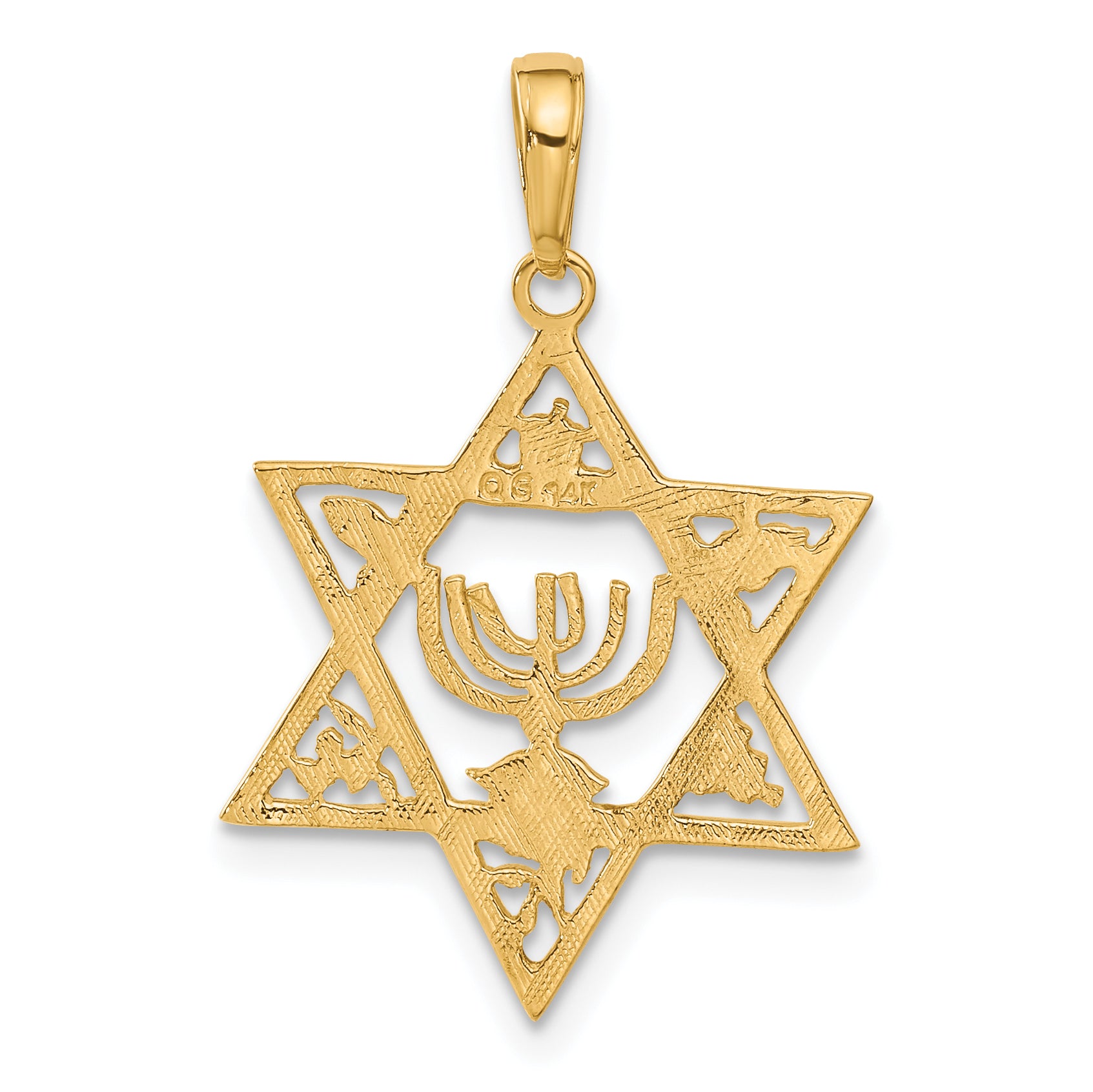 14K Gold Star of David Menorah Pendant ÃÂ¢Ã¢âÂ¬Ã¢â¬Â Polished, Textured, Solid Design