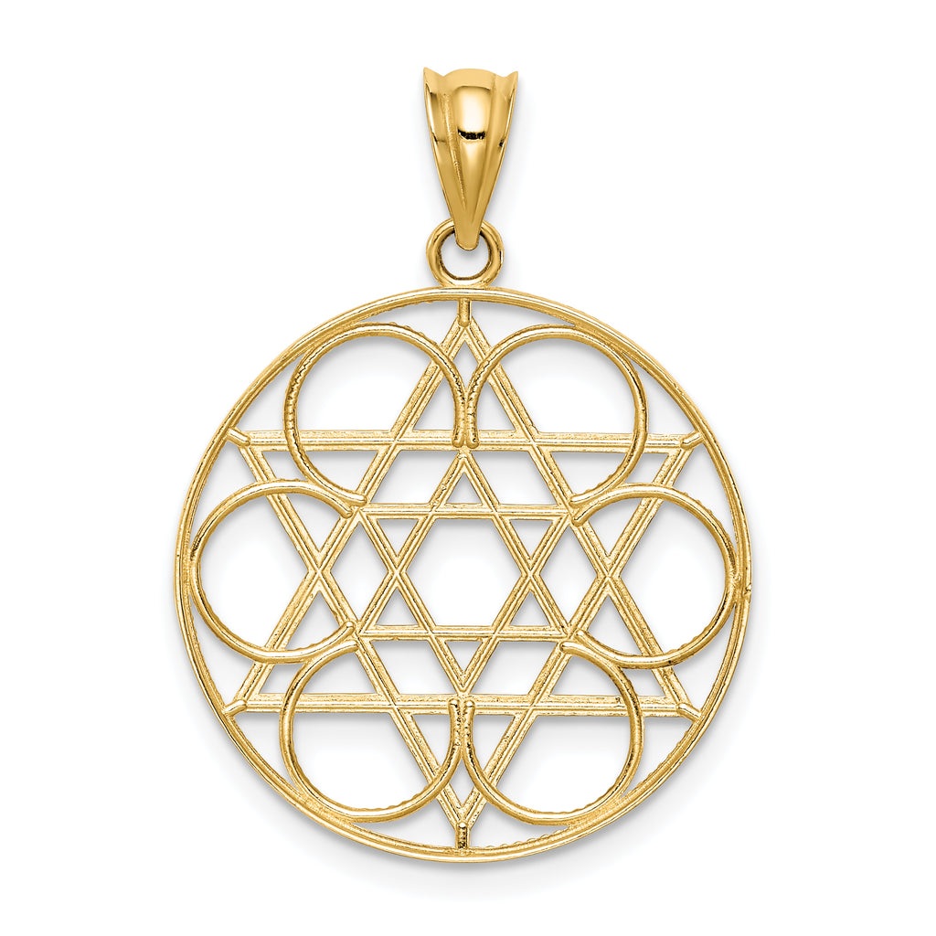 14K Gold Star of David Circle Pendant  Solid, Elegant Design by Sophia Jewelers