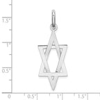 14K White Gold Elongated Star of David Charm with Polished 3D Design by Sophia Jewelers