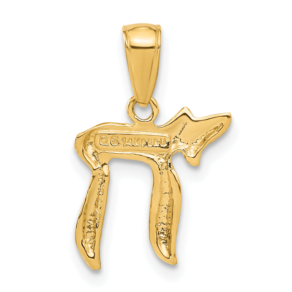14K Gold Chai Pendant with Polished Finish and Open Back Design