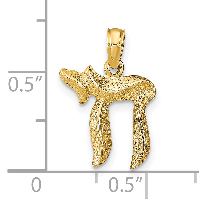 14K Gold Chai Pendant with Polished Finish and Open Back Design