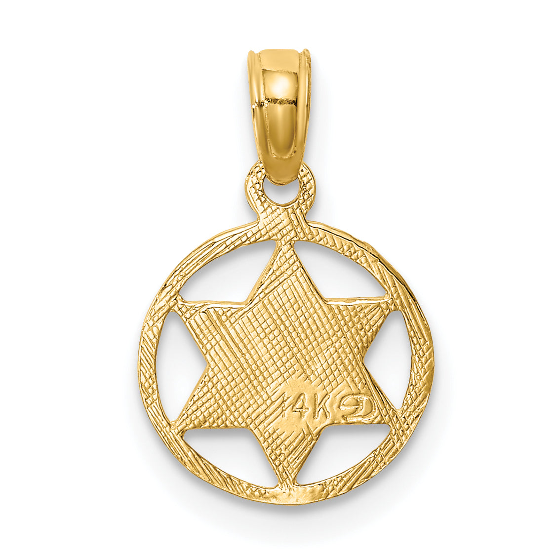 14K Gold Star of David Pendant in Circle Frame Elegant, Solid Design