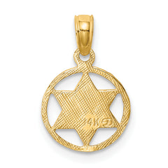 14K Gold Star of David Pendant in Circle Frame Elegant, Solid Design