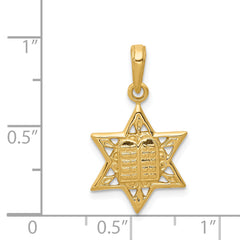 14K Gold Star of David Pendant with Tablets  Elegant Cast Design