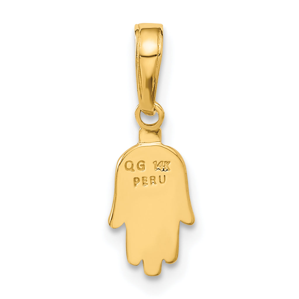 14K Gold Small Solid Hamsa Pendant with Flat Back Casted Design