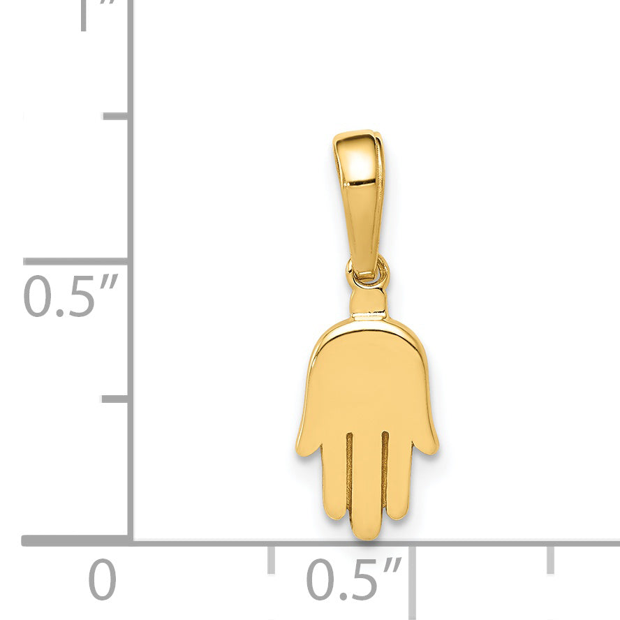 14K Gold Small Solid Hamsa Pendant with Flat Back Casted Design