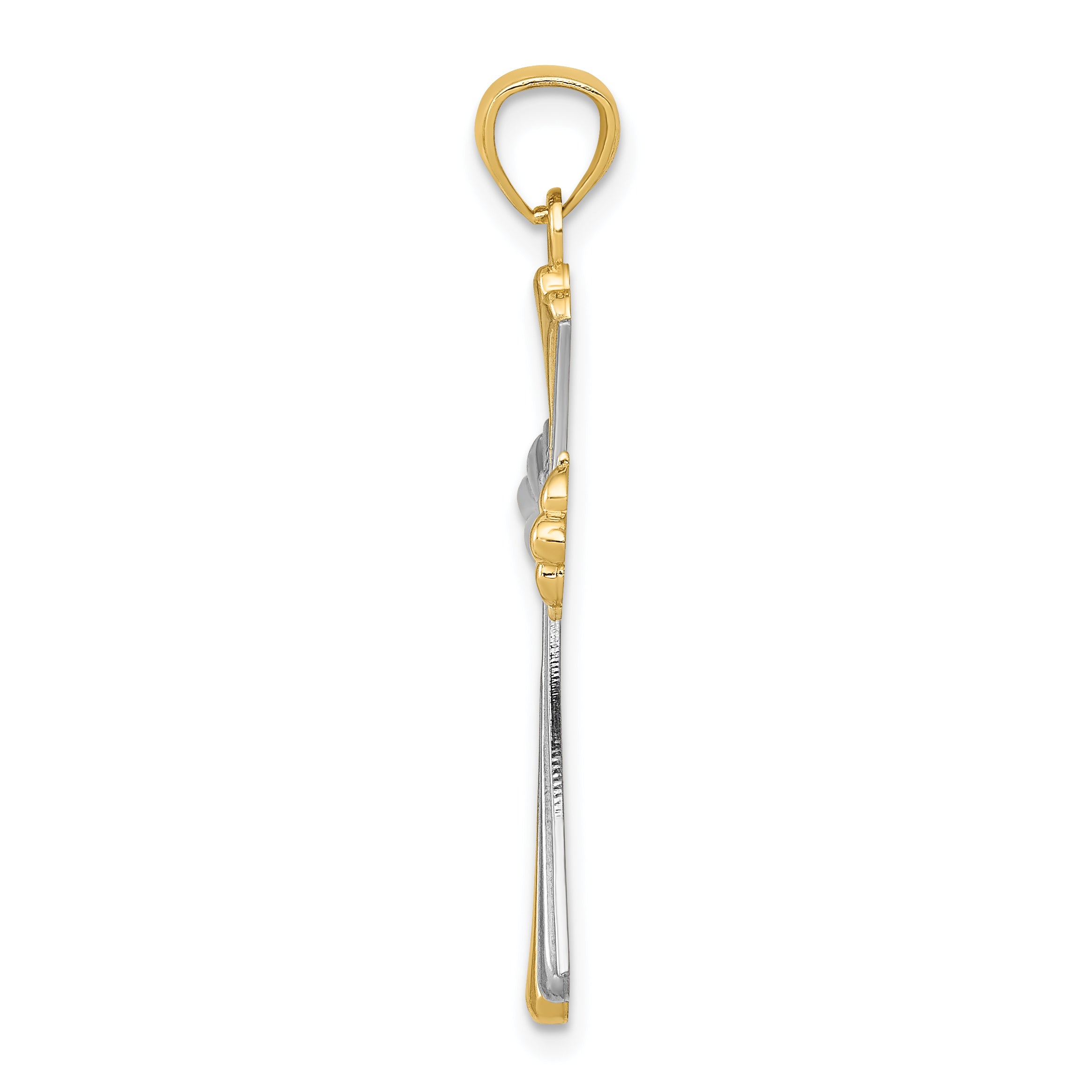 14K Gold Rhodium Diamond-Cut Budded Cross Pendant Elegant, Solid Design Secondary image