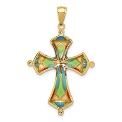 14K Multi Color Enamel Cross Pendant