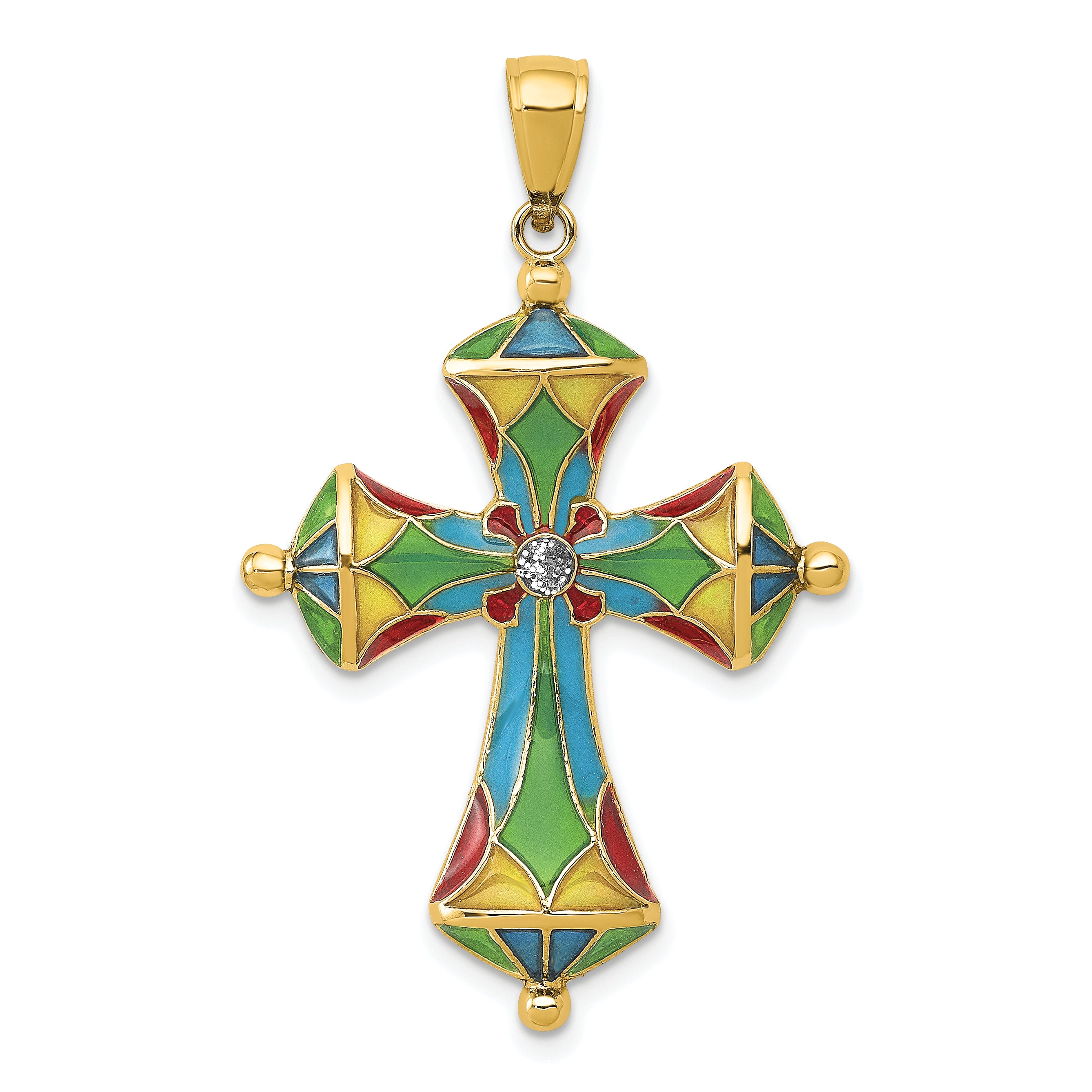 14K Multi Color Enamel Cross Pendant