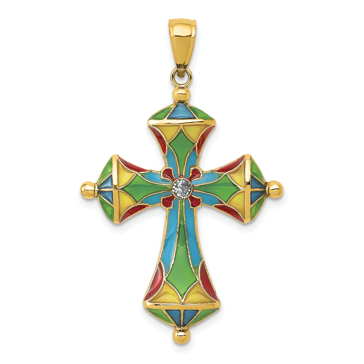 14K Multi Color Enamel Cross Pendant