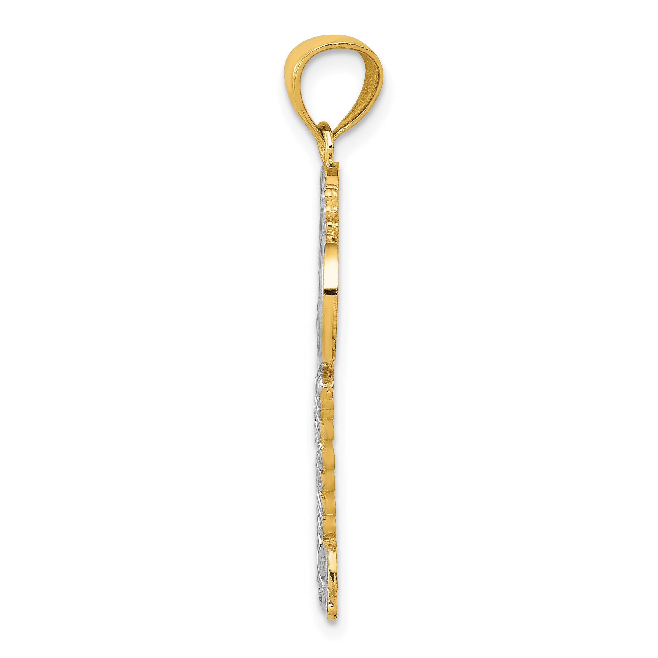 14K Gold Filigree Heart Key Charm with White Rhodium Accent Polished Finish Secondary image
