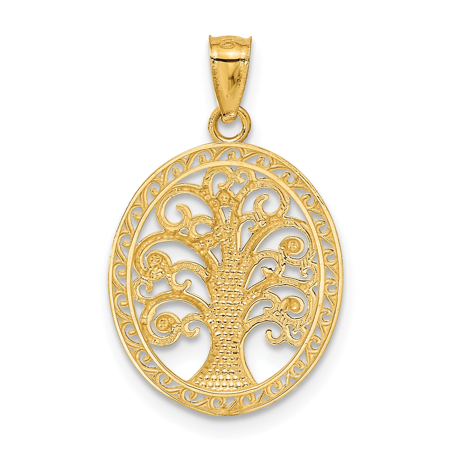 14K Gold Tree of Life Pendant with Rhodium Accents Polished, Elegant Design