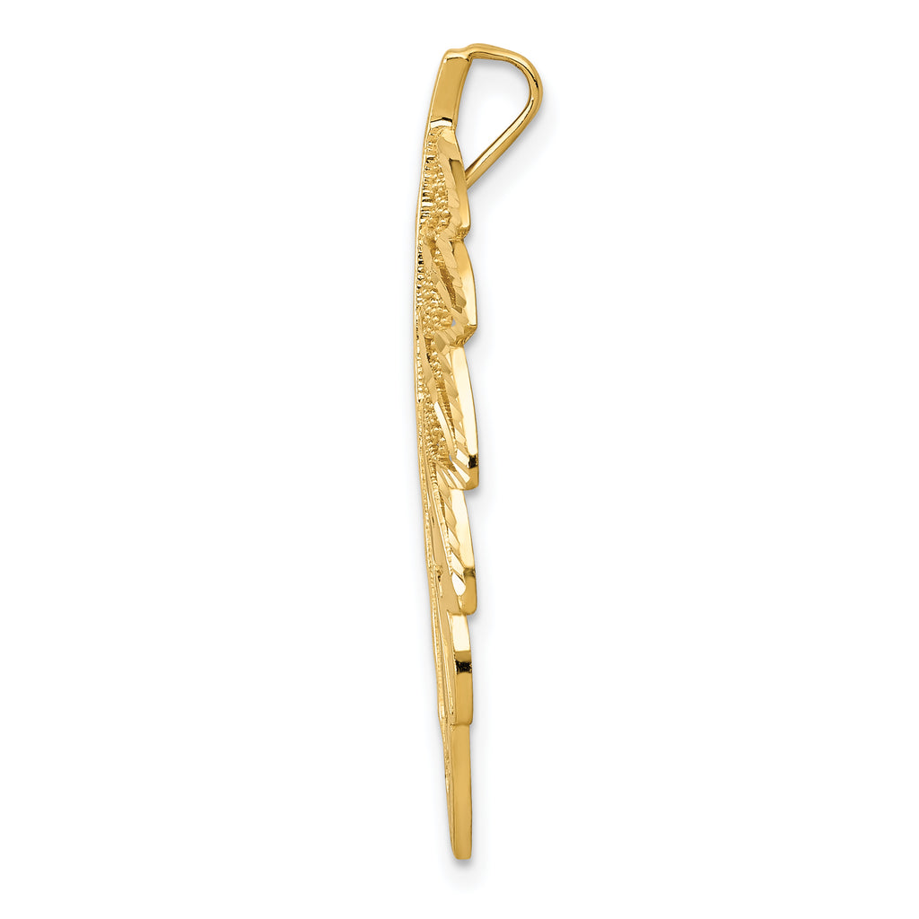 14K Yellow Gold Diamond Cut Leaf Slide Pendant Elegant Textured Design