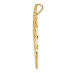 14K Yellow Gold Diamond Cut Leaf Slide Pendant Elegant Textured Design