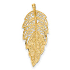 14K Yellow Gold Diamond Cut Leaf Slide Pendant Elegant Textured Design