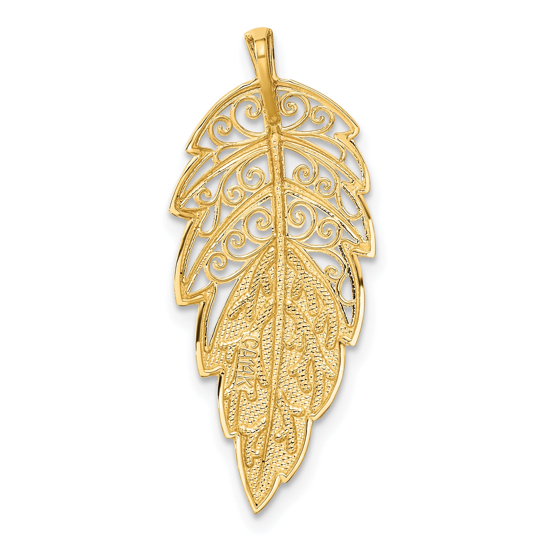 14K Yellow Gold Diamond Cut Leaf Slide Pendant Elegant Textured Design
