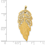 14K Yellow Gold Diamond Cut Leaf Slide Pendant Elegant Textured Design