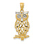 14k Yellow Gold Rhodium Diamond Cut Owl Pendant