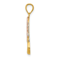 14K Two-Tone Gold Butterfly Pendant with White Rhodium Hearts Polished Finish