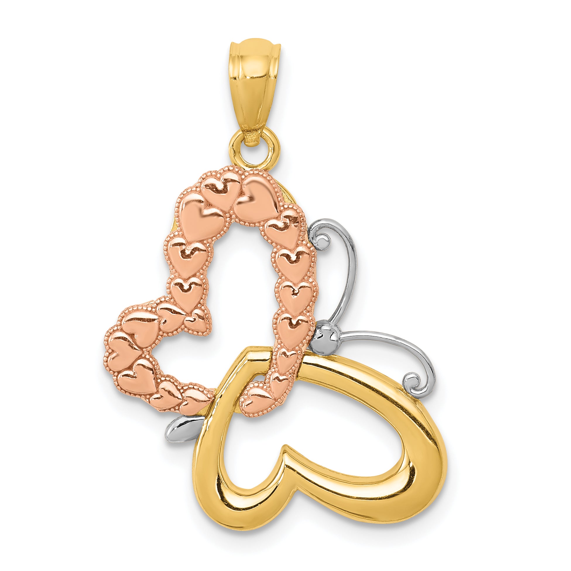 14k Two-tone Gold w/White Rhodium Butterfly w/Hearts Pendant Main image