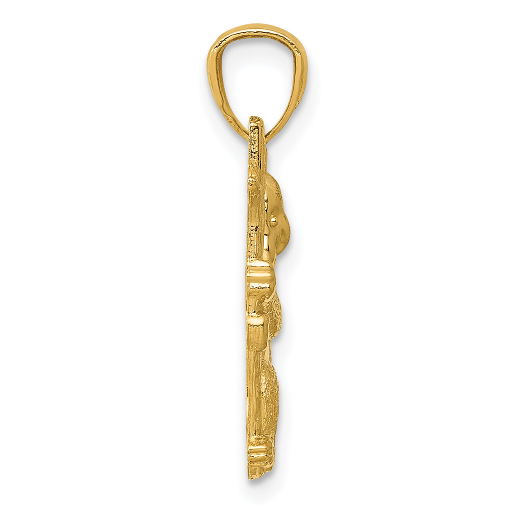 14K Yellow Gold Textured Koala Pendant for Men  Polished Solid Design