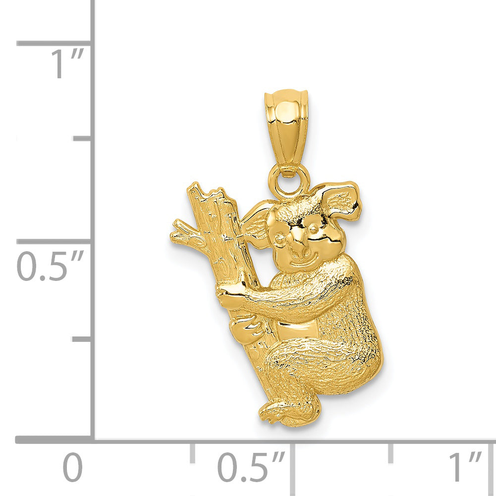 14K Yellow Gold Textured Koala Pendant for Men  Polished Solid Design